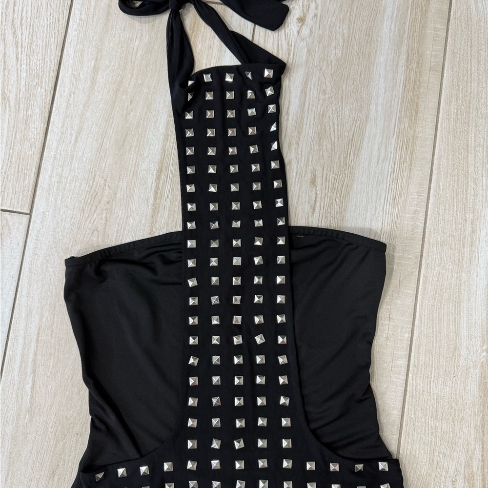 Black Studded Halter Tank Top